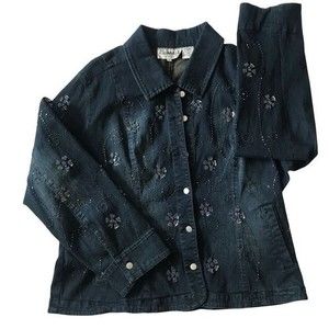 FLASHBACK Plus Size Denim Fitted Jacket Embellished Button Up